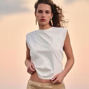 J Crew Structured Muscle T shirt In Mariner Cotton W/padded Shoulders. NEW